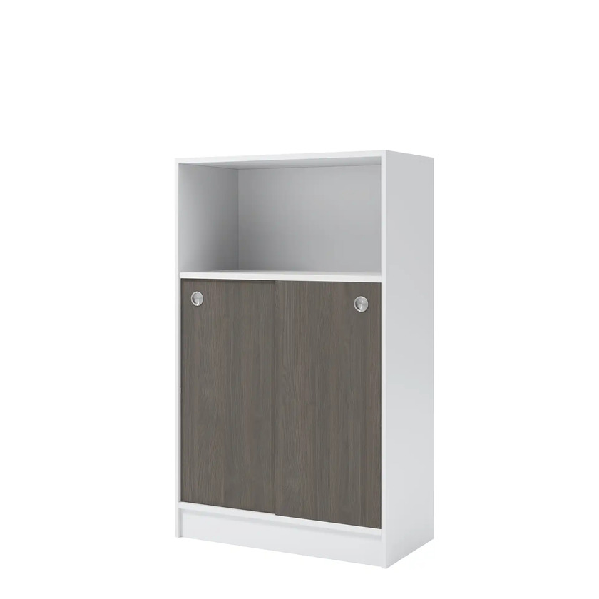 Cabinet White/Dark ash sliding doors/open 3006