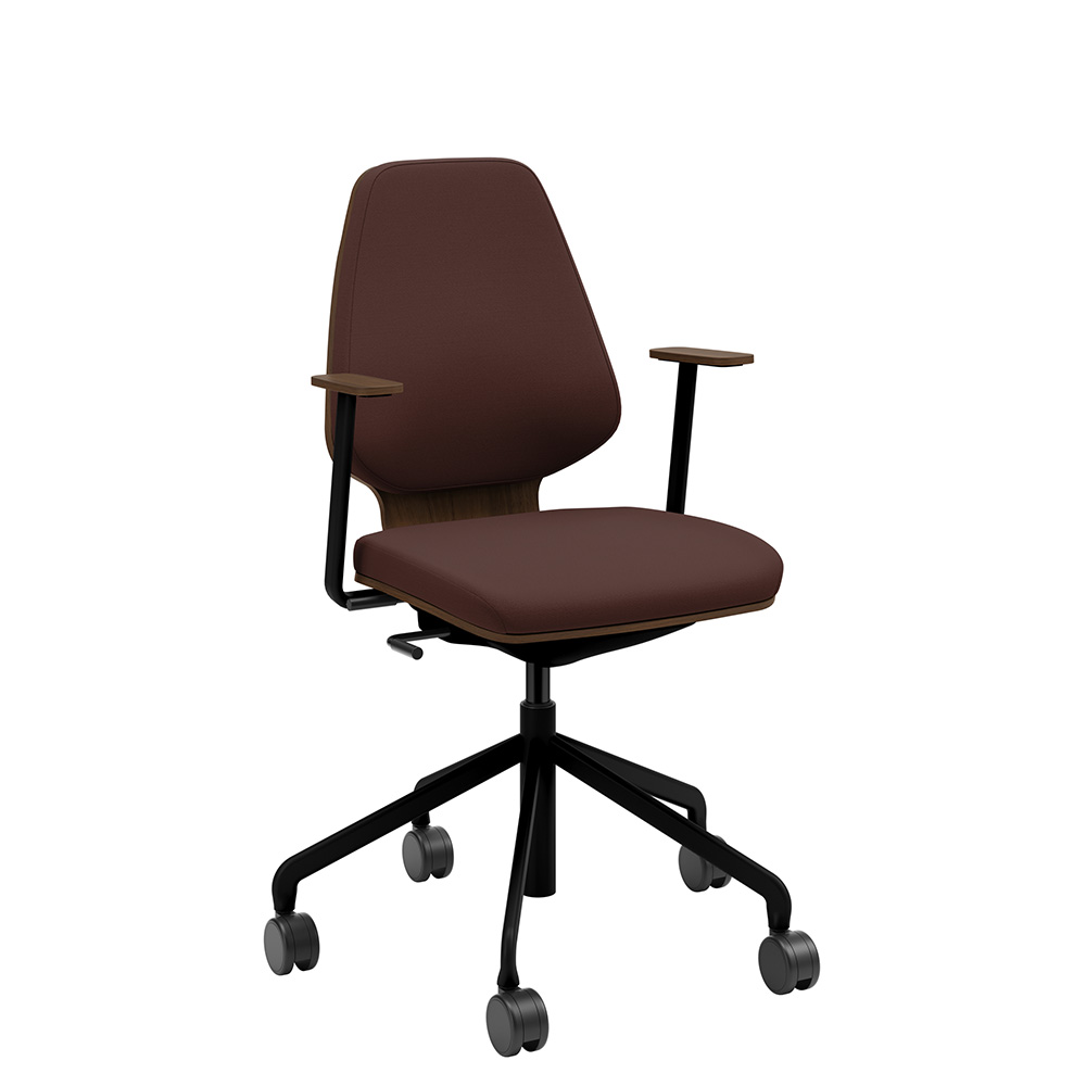 Råshult Walnut, armrests, black stand, fabric Cura Loop 61258